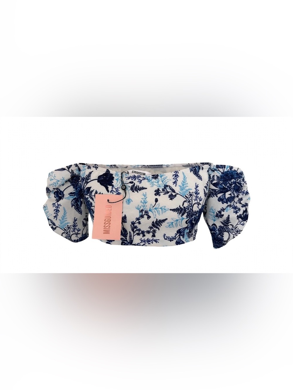 Missguided White & Blue Floral Bandeau Top